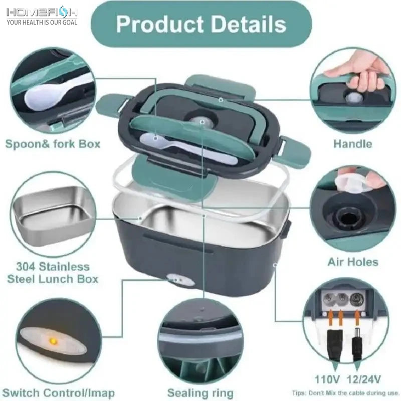 Lunch Box Électrique Portable 2-en-1 – Chauffe-Repas pour Voiture & Maison